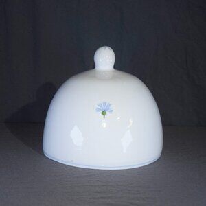 Vintage White Porcelain Butter Dish Dome Lid Single Blue Flower